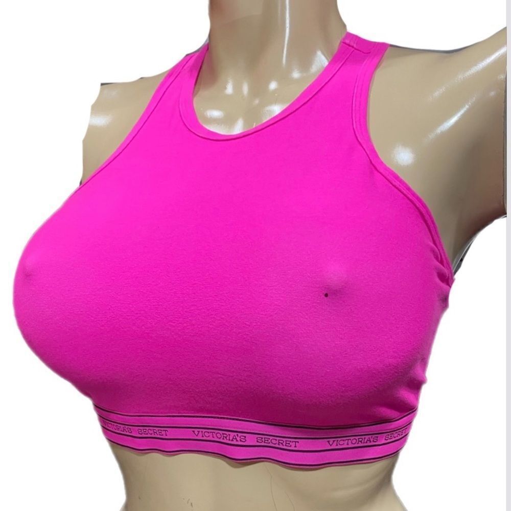 Victorias Secret Cotton Unlined High Neck Crop bra Pink Large